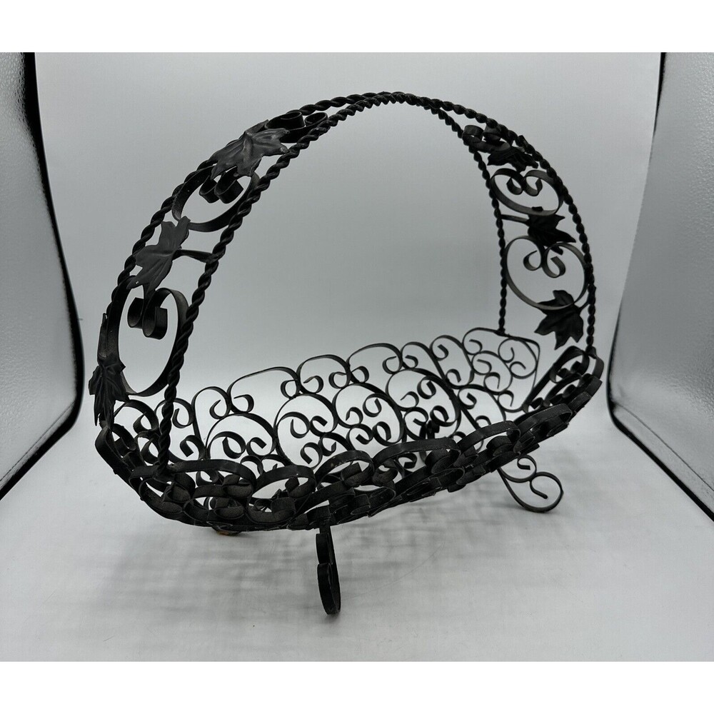 Vintage Wire Fruit Basket Black Made In Spain w/ Handle Home Decor - Picture 2 of 16